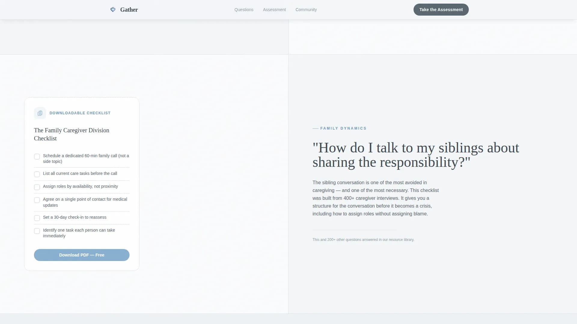 Gather - Support Community Landing Page Template