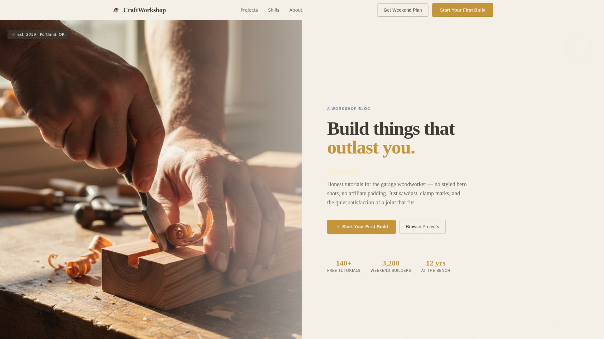 Craftwork - Inspiring Woodworking Landing Page Template