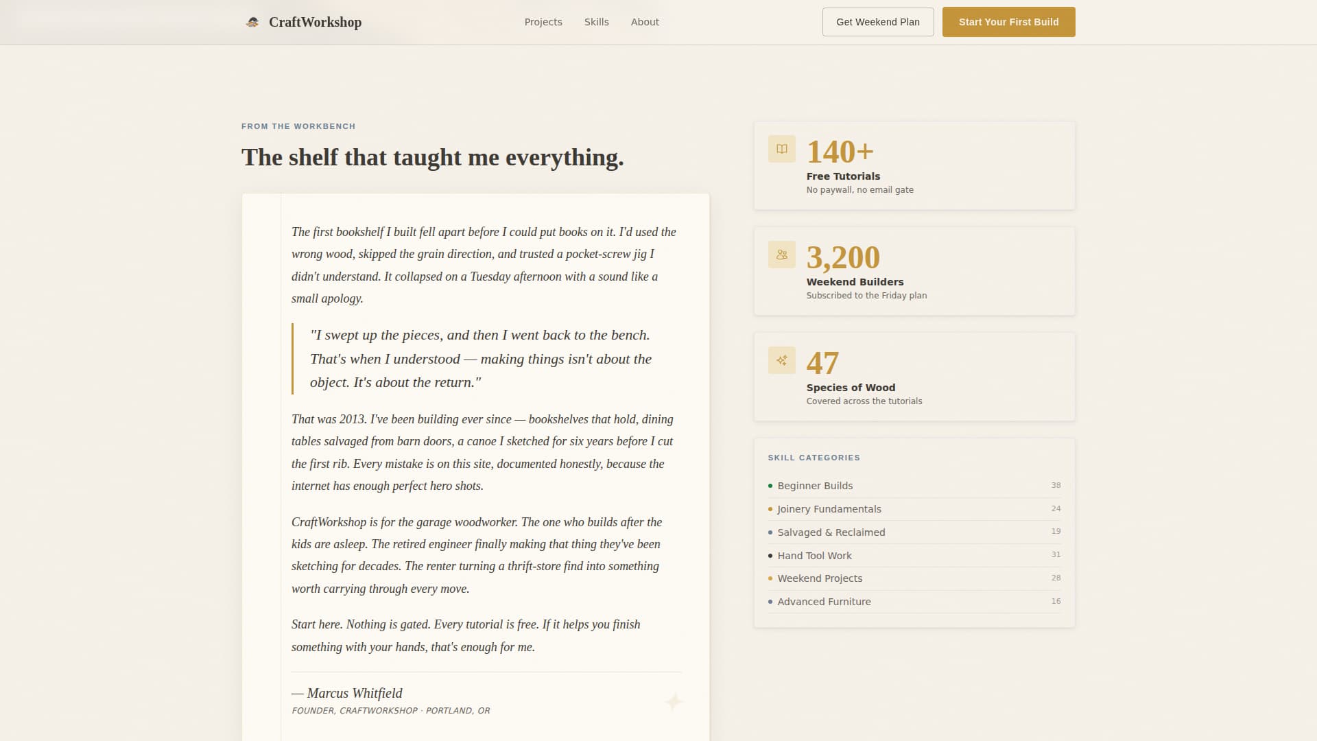 Craftwork - Inspiring Woodworking Landing Page Template