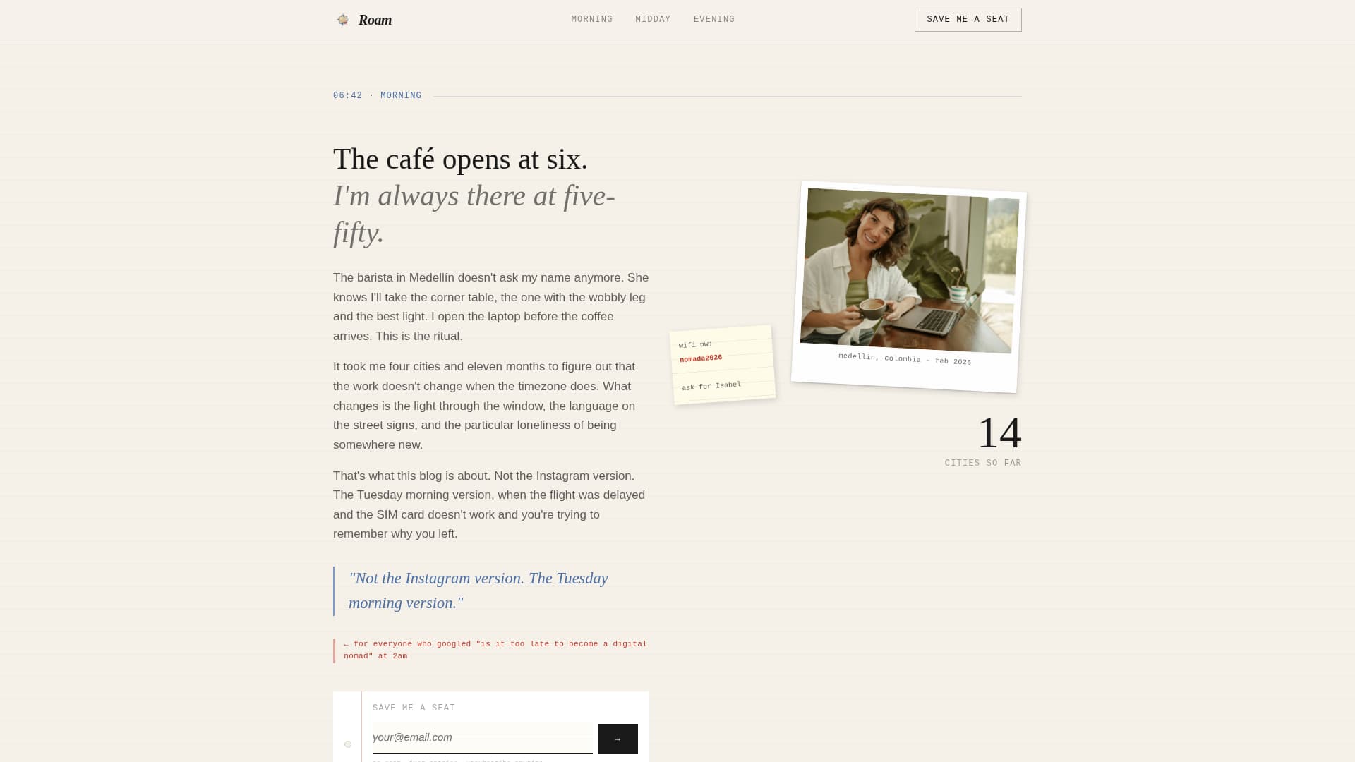 Roam - Wanderlust Nomad Landing Page Template