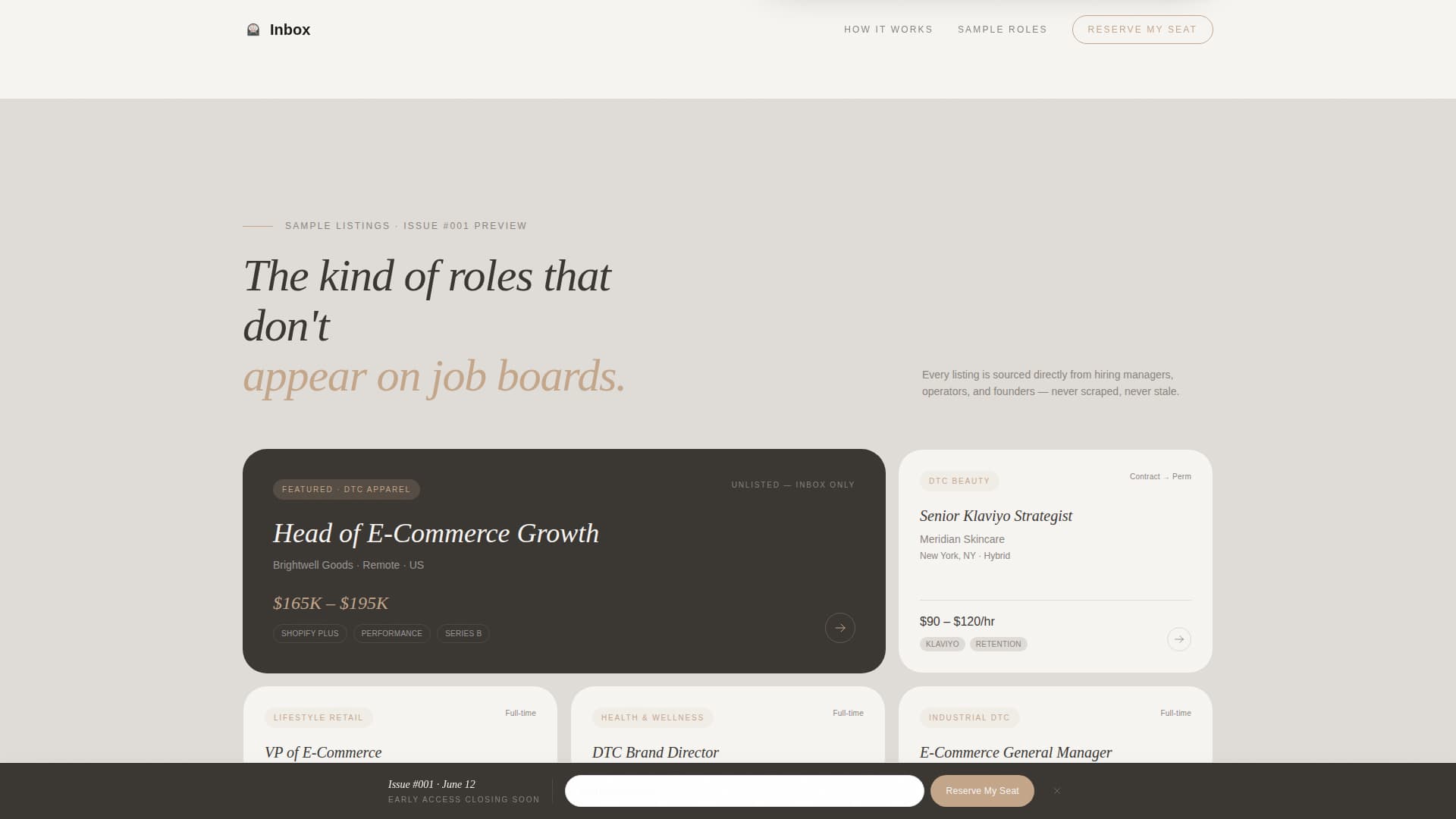 Inbox - Curated Ecommerce Landing Page Template