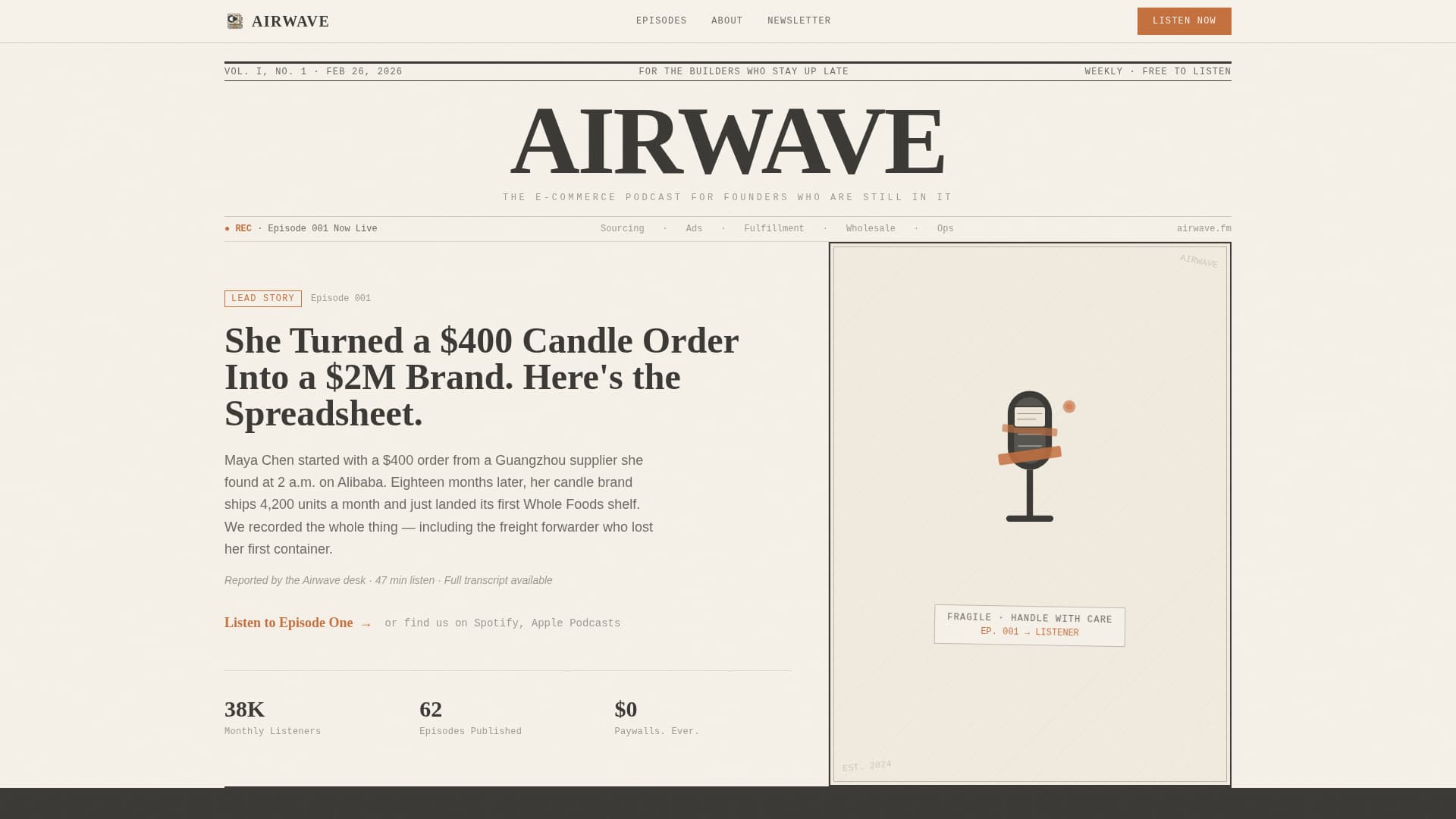 Airwave - Artisan Ecommerce Landing Page Template