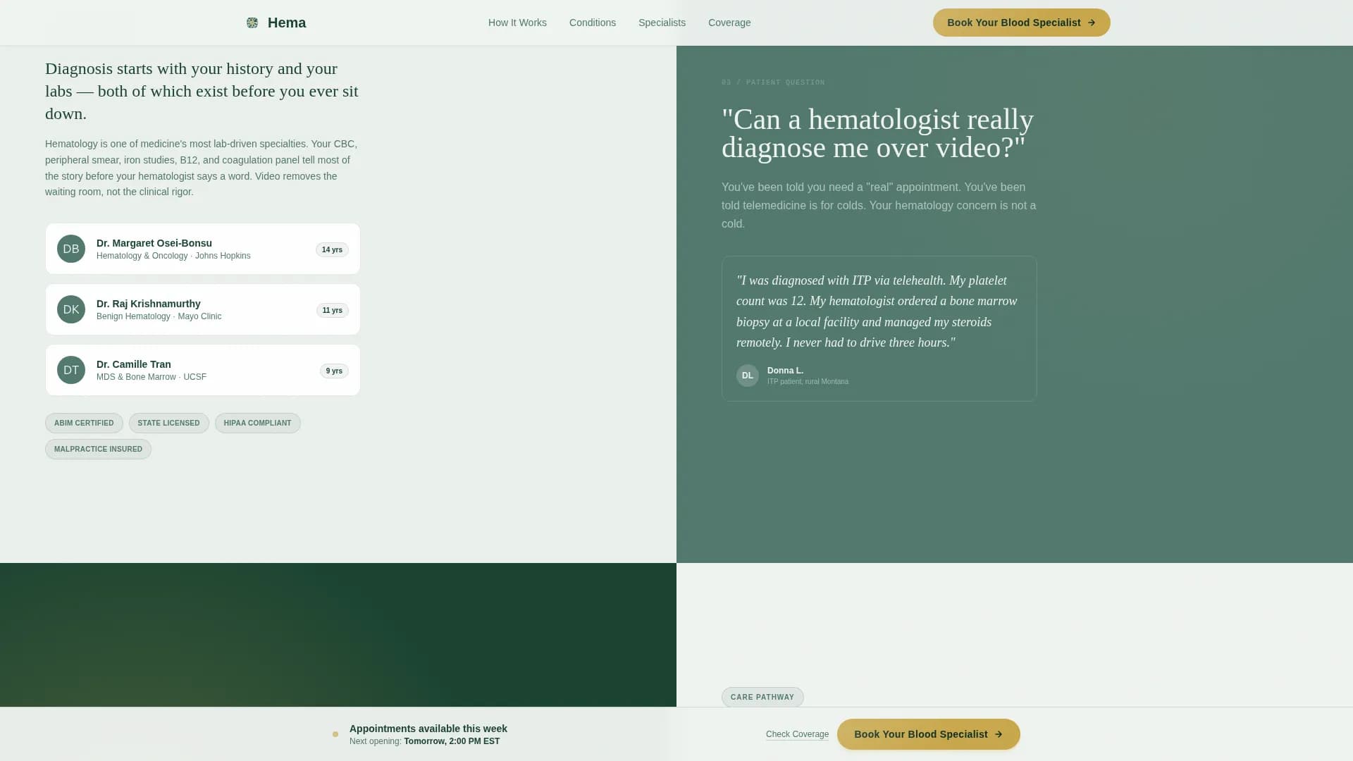 Hema - Hematology Telehealth Landing page Template