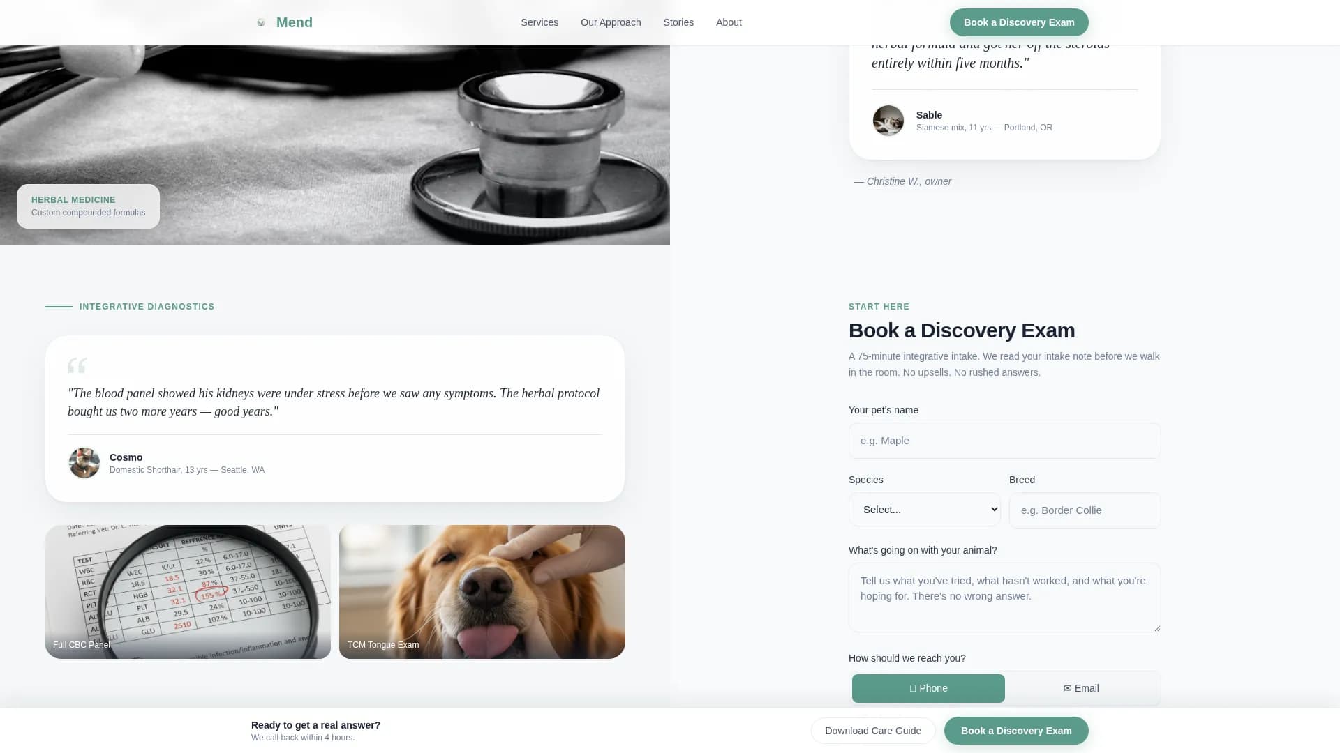 Mend - Holistic Veterinary Landing Page Template