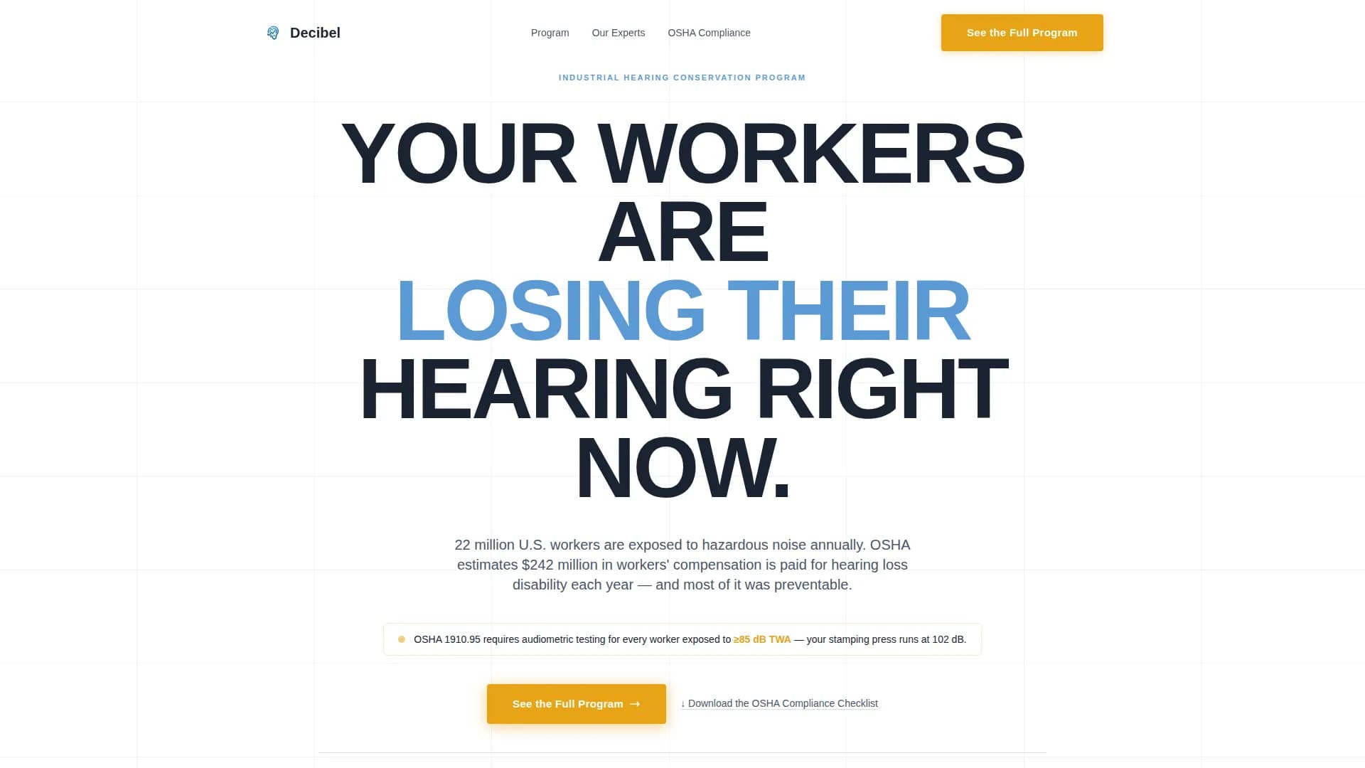 Decibel - Hearing Conservation Landing Page Template