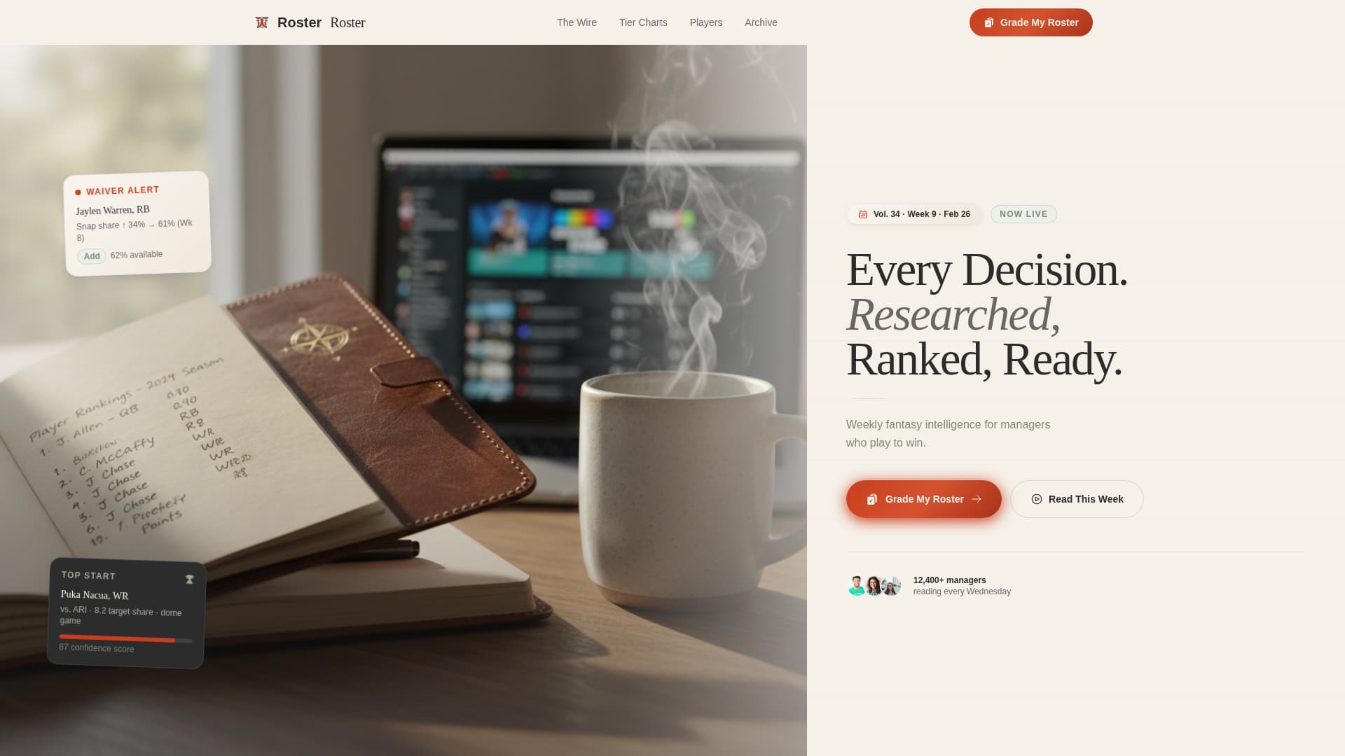 Roster - Authoritative Fantasy Sports Landing Page Template