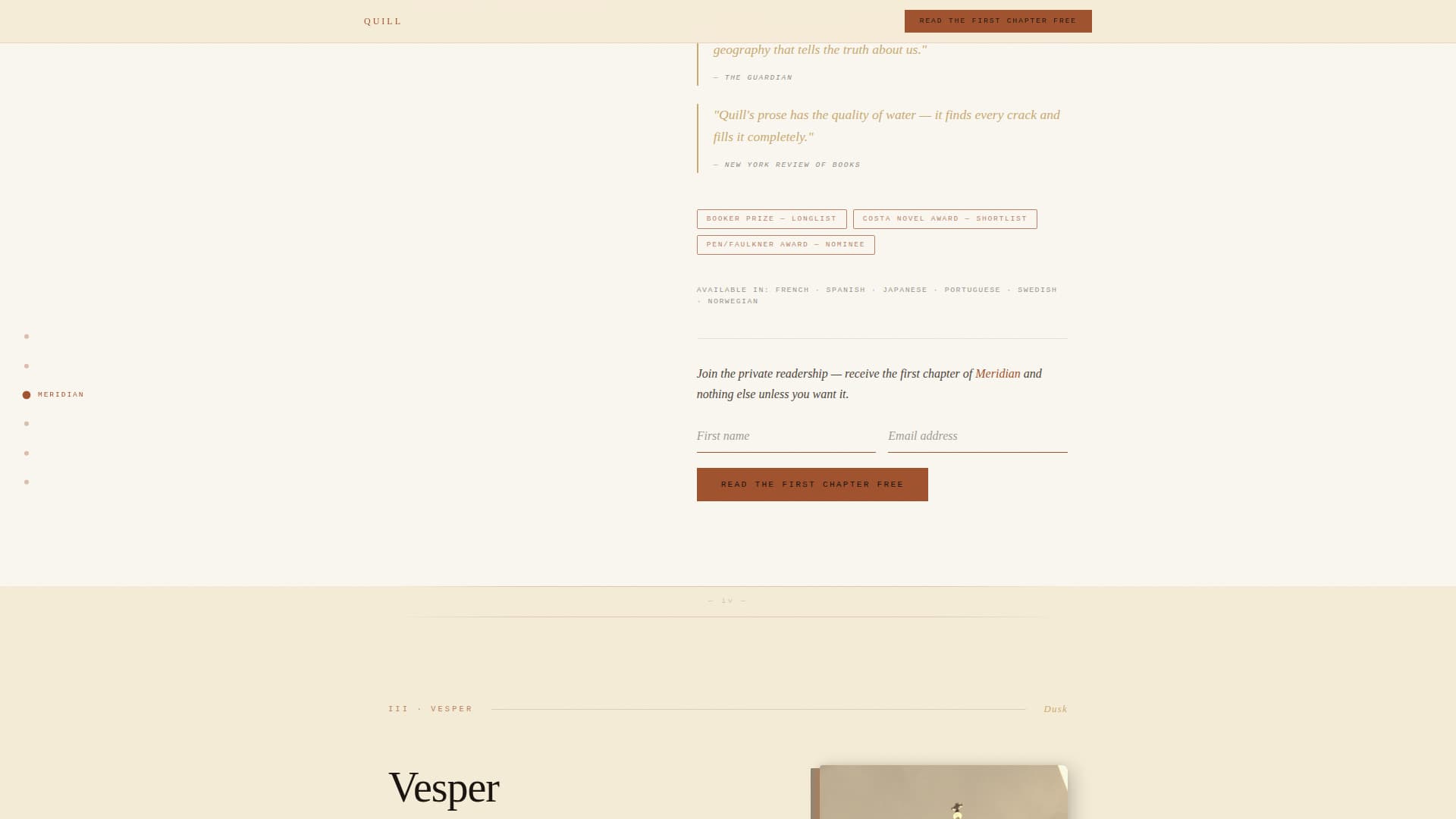Quill - Captivating Fiction Author Landing Page Template