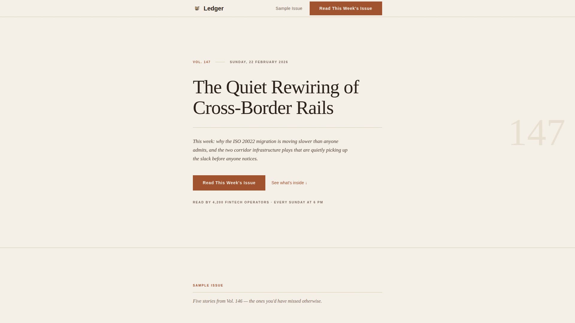 Ledger - Heritage Fintech Landing Page Template
