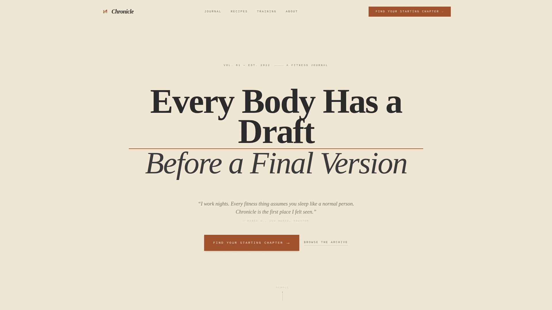 Chronicle - Authentic Fitness Journey Landing Page Template