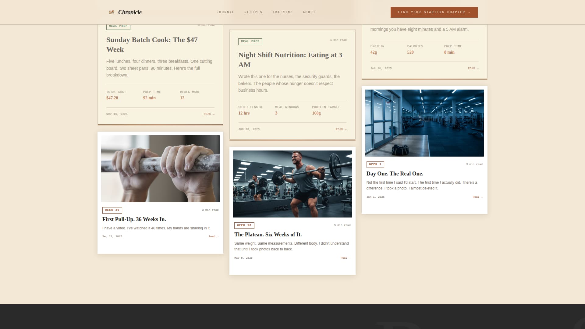 Chronicle - Authentic Fitness Journey Landing Page Template