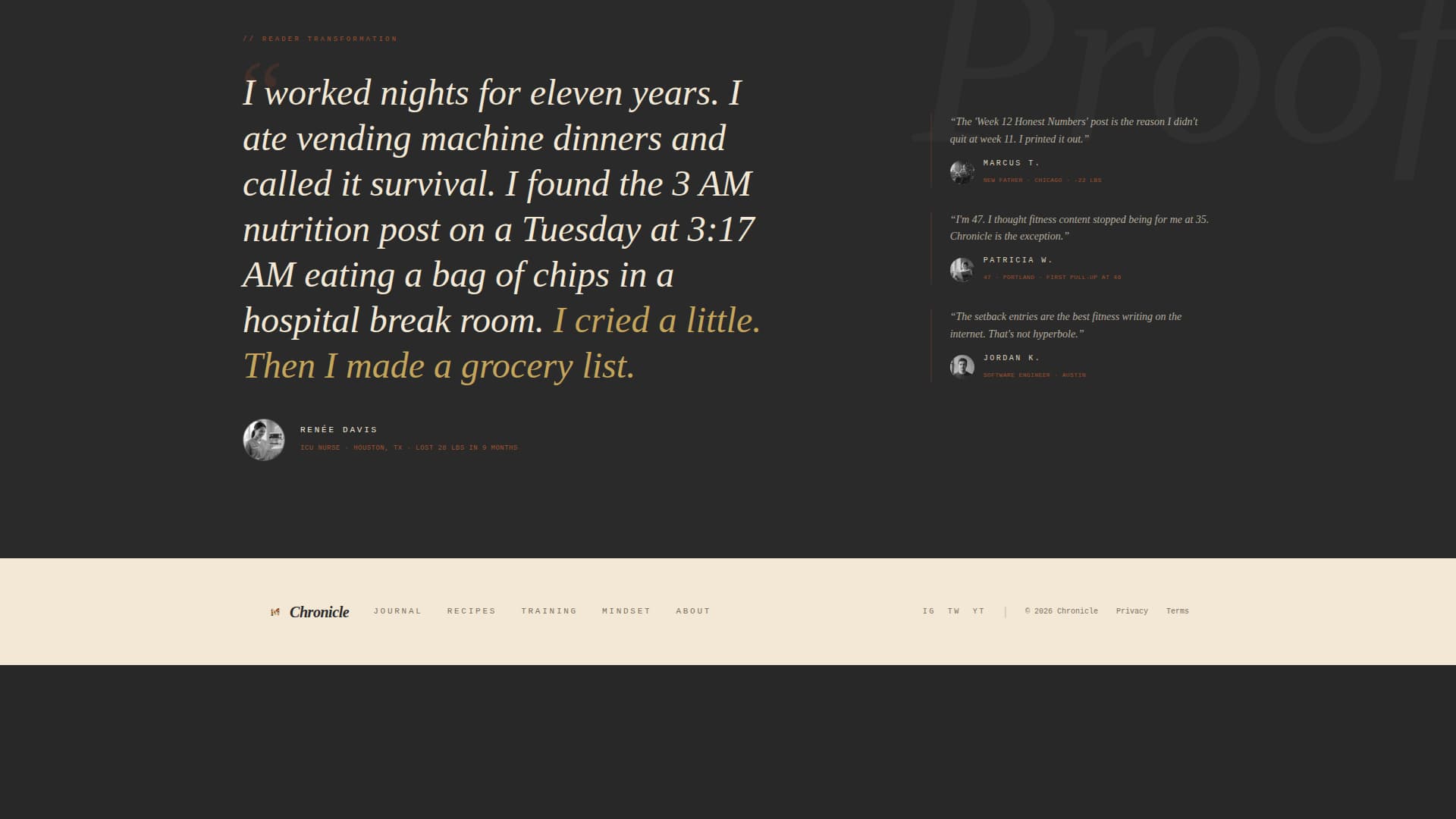 Chronicle - Authentic Fitness Journey Landing Page Template