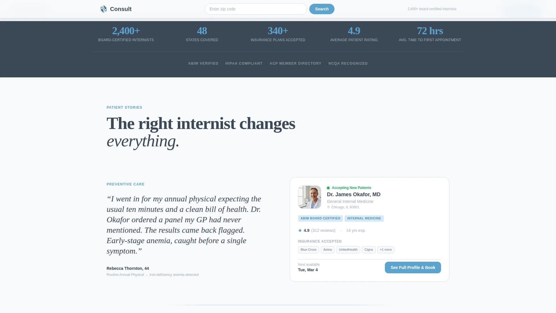 Internist Booking Website Template