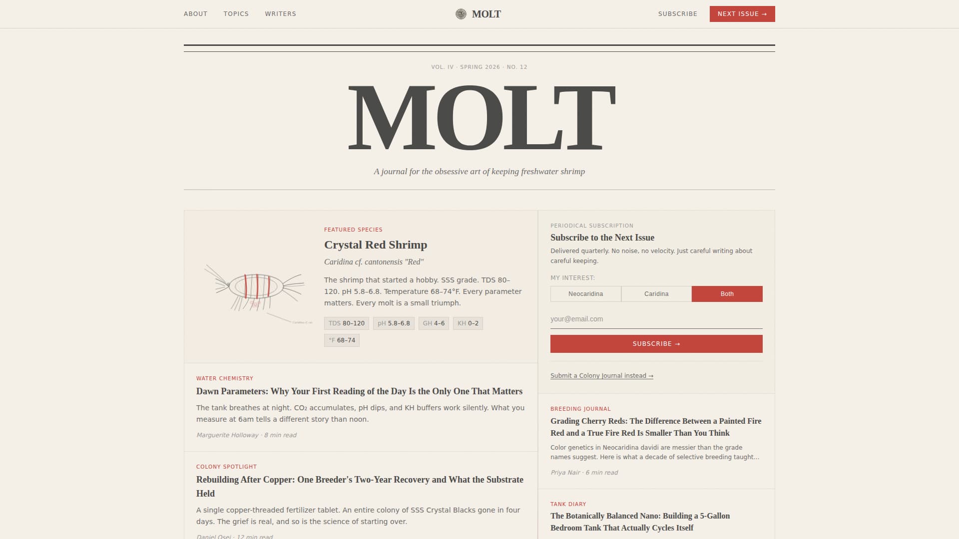 Molt - Obsessive Shrimp Keeping Landing Page Template