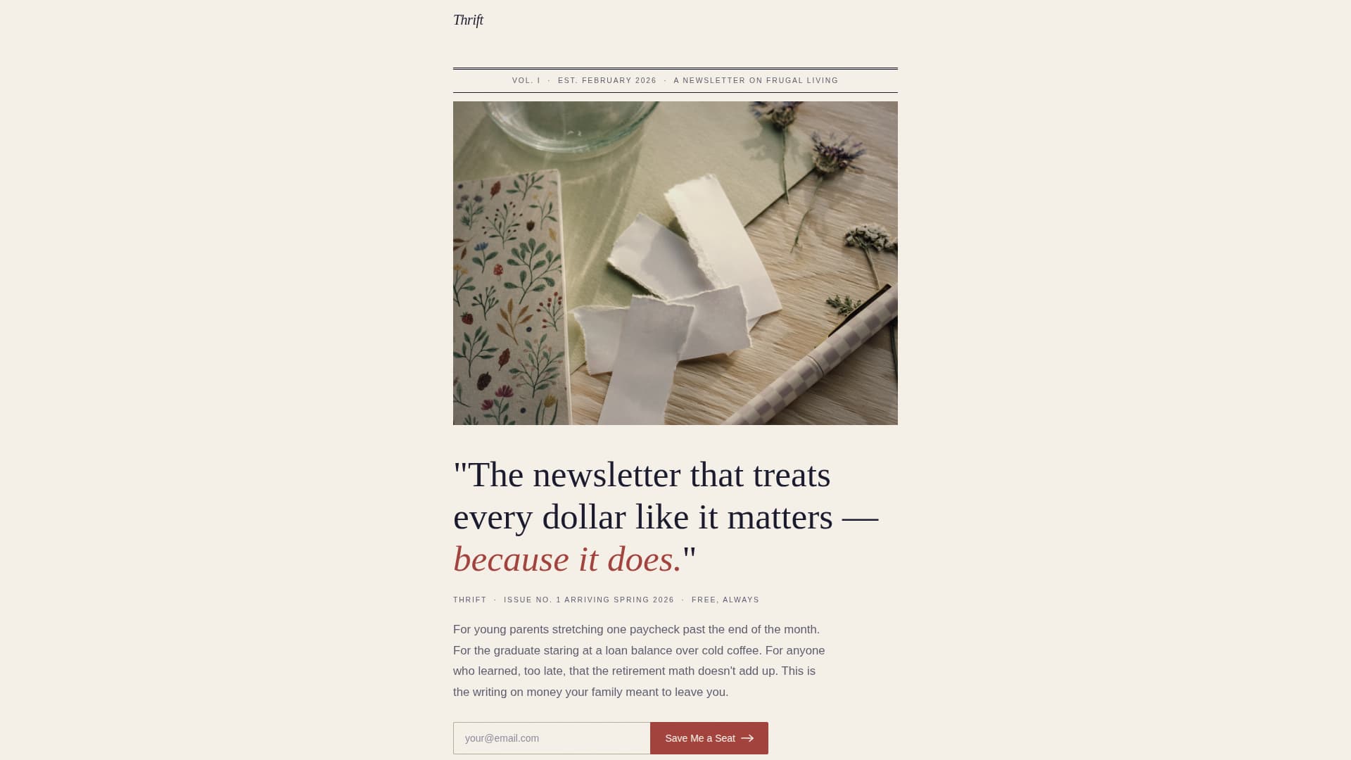 Thrift - Heritage Frugal Living Landing Page Template