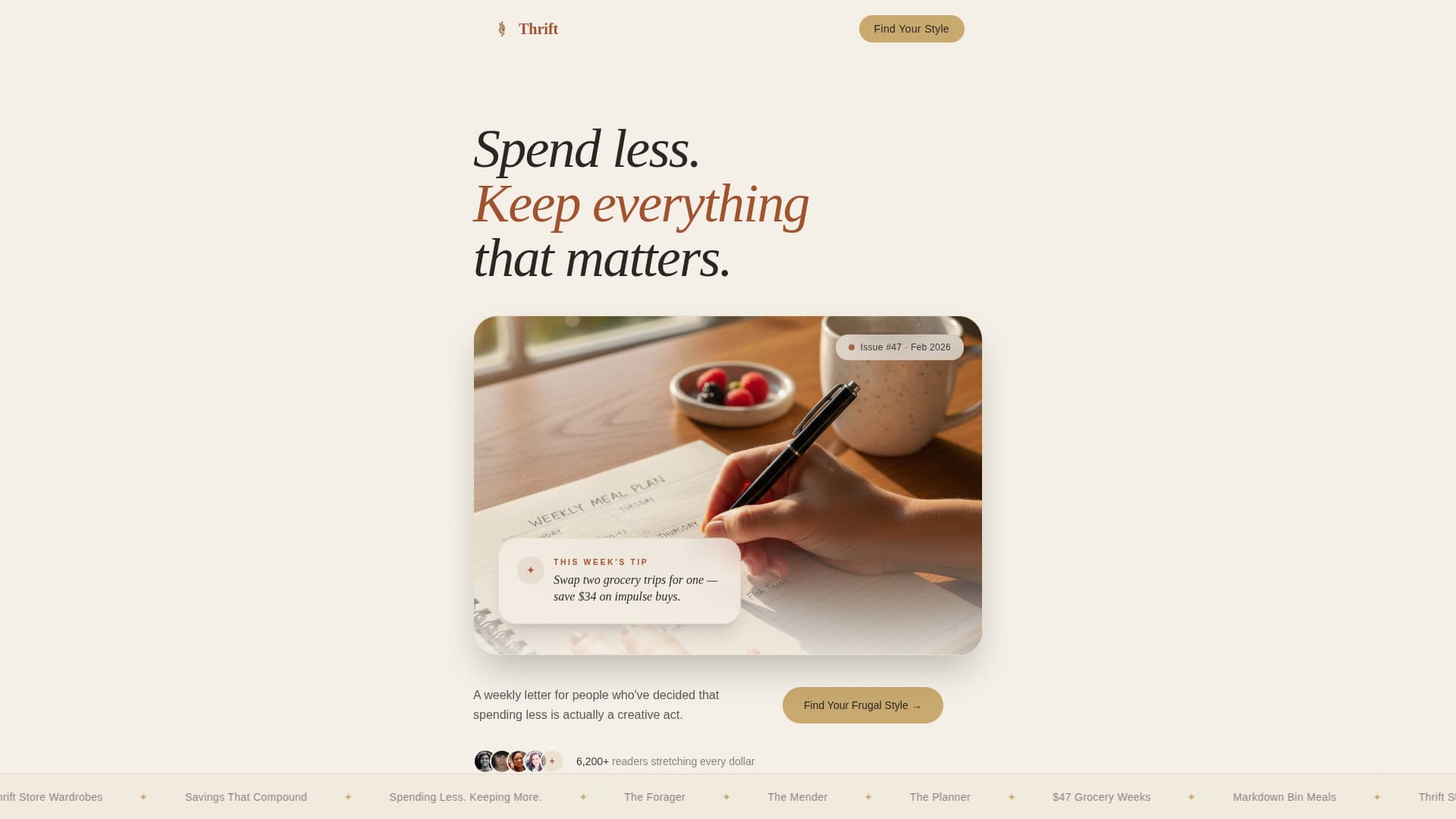 Thrift - Intentional Frugal Living Landing Page Template