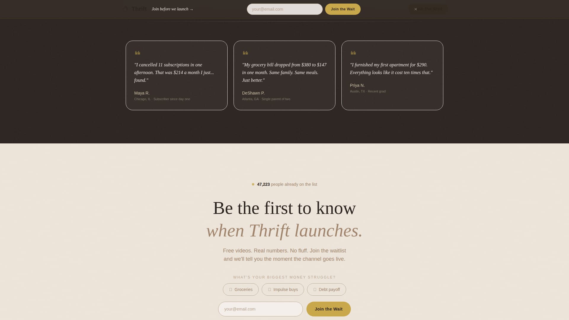 Thrift — Smart Budget-Conscious Living Landing Page Template
