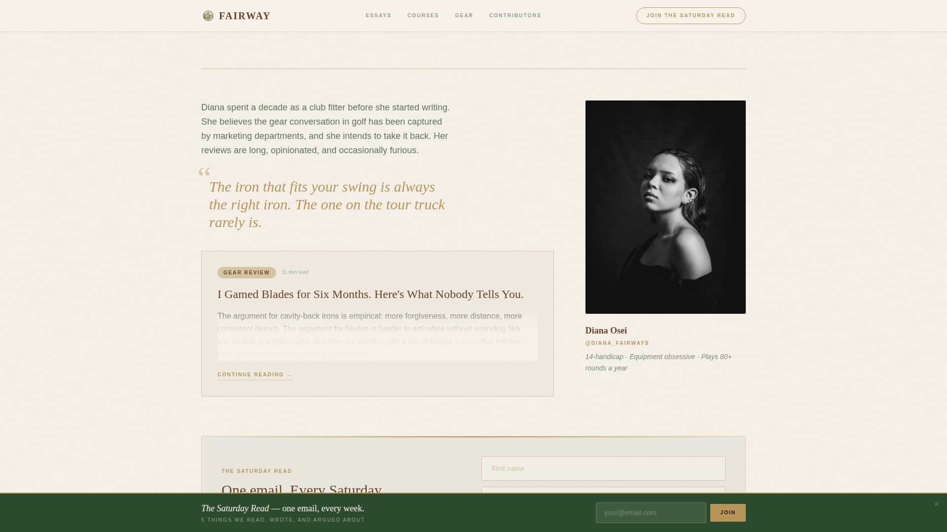 Fairway - Editorial Golf Landing Page Template