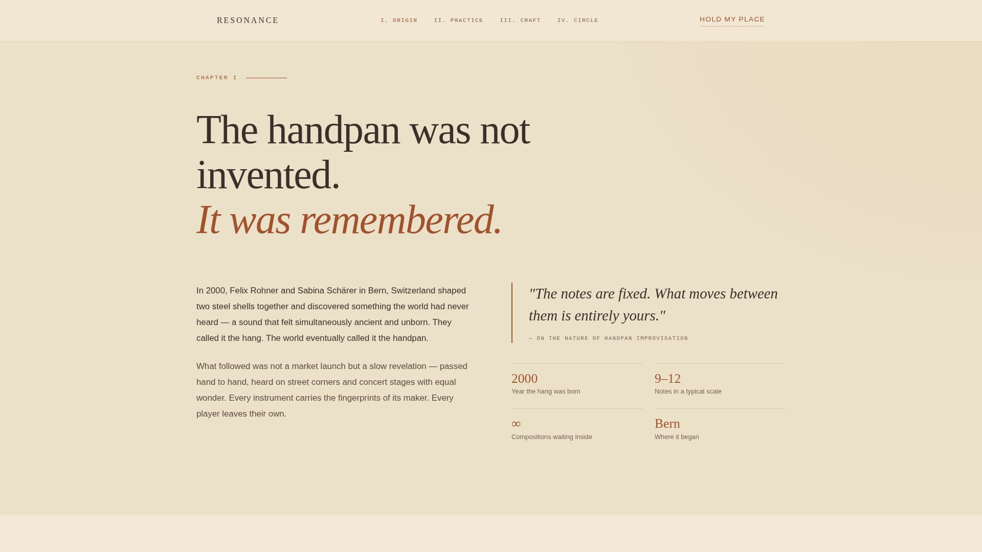 Resonance - Meditative Handpan Landing Page Template