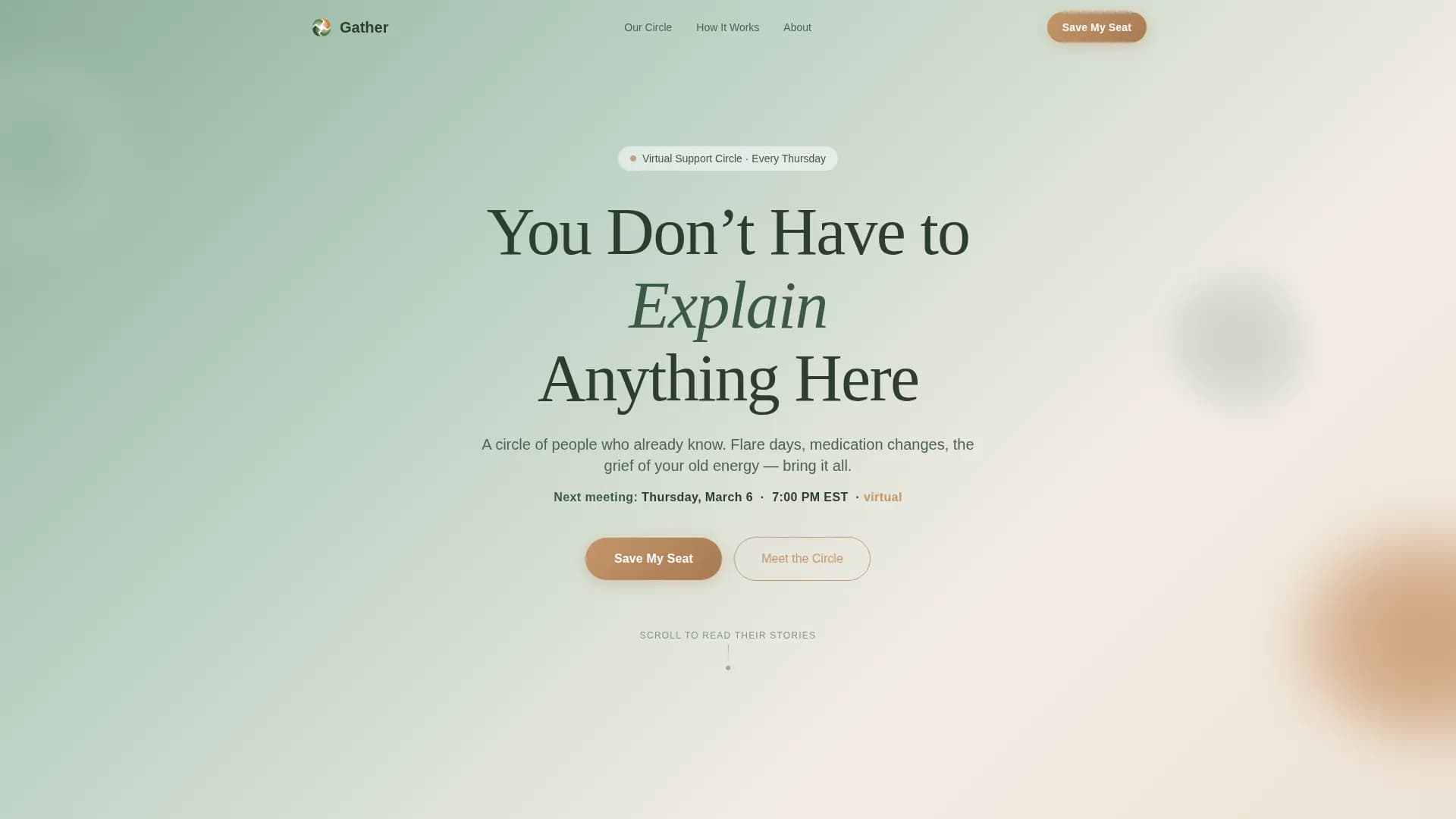 Gather — Inclusive Peer Support Landing Page Template