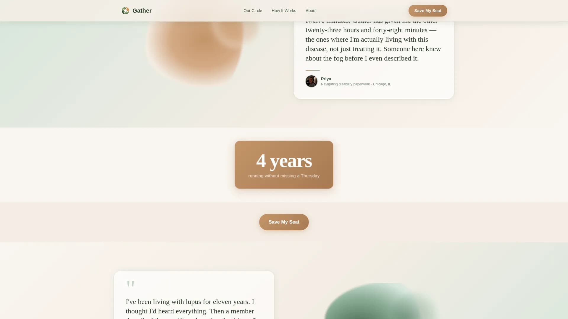 Gather — Inclusive Peer Support Landing Page Template