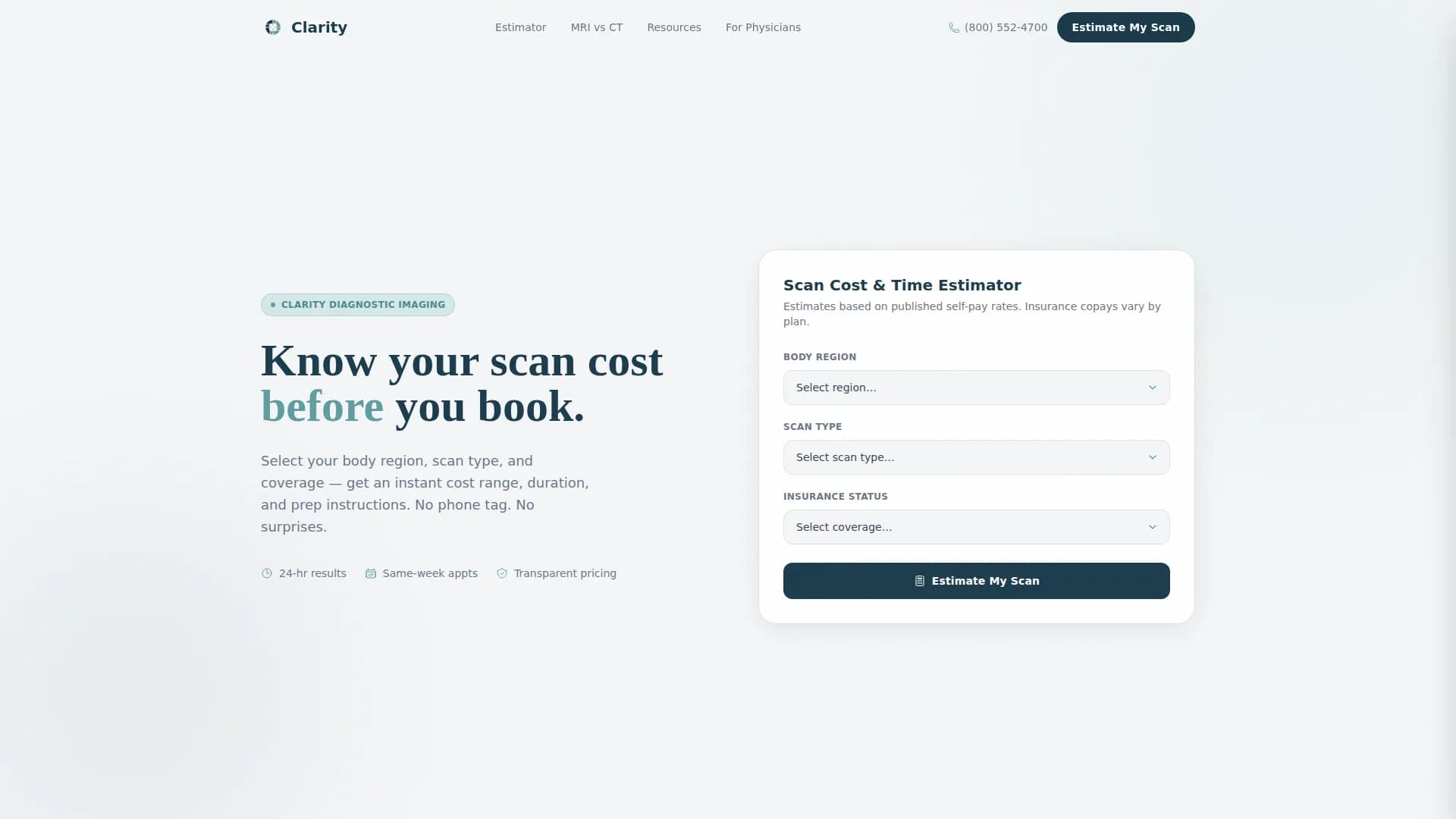 Diagnostic Lab & Imaging Cost Calculator Website Template