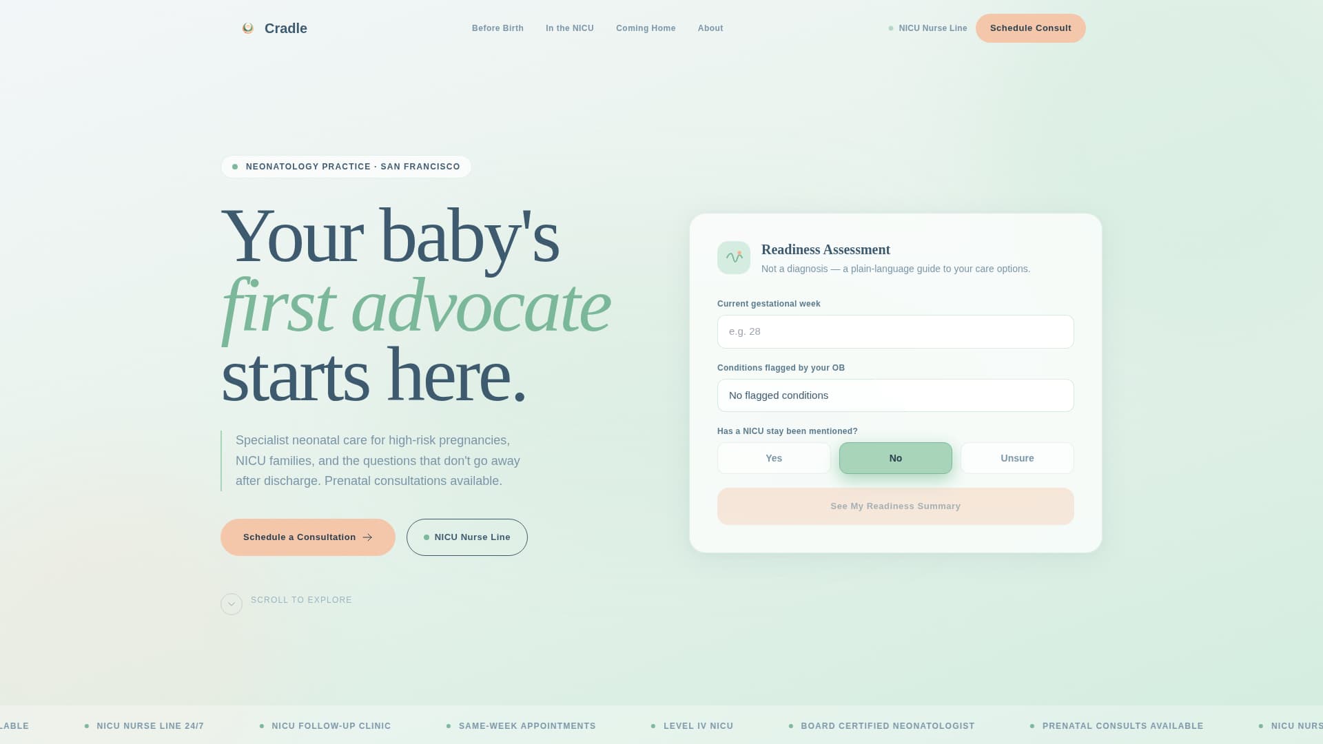 Neonatologist Practice Website Template with Gestational Risk Calculator