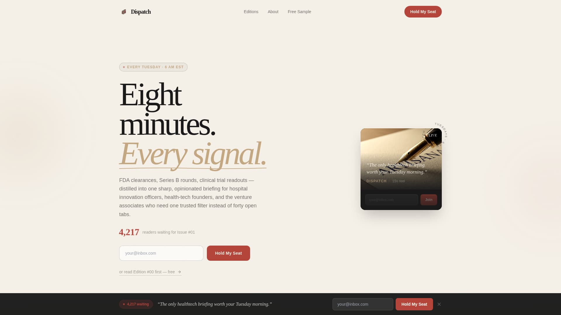 Dispatch - Authoritative Healthtech Landing Page Template