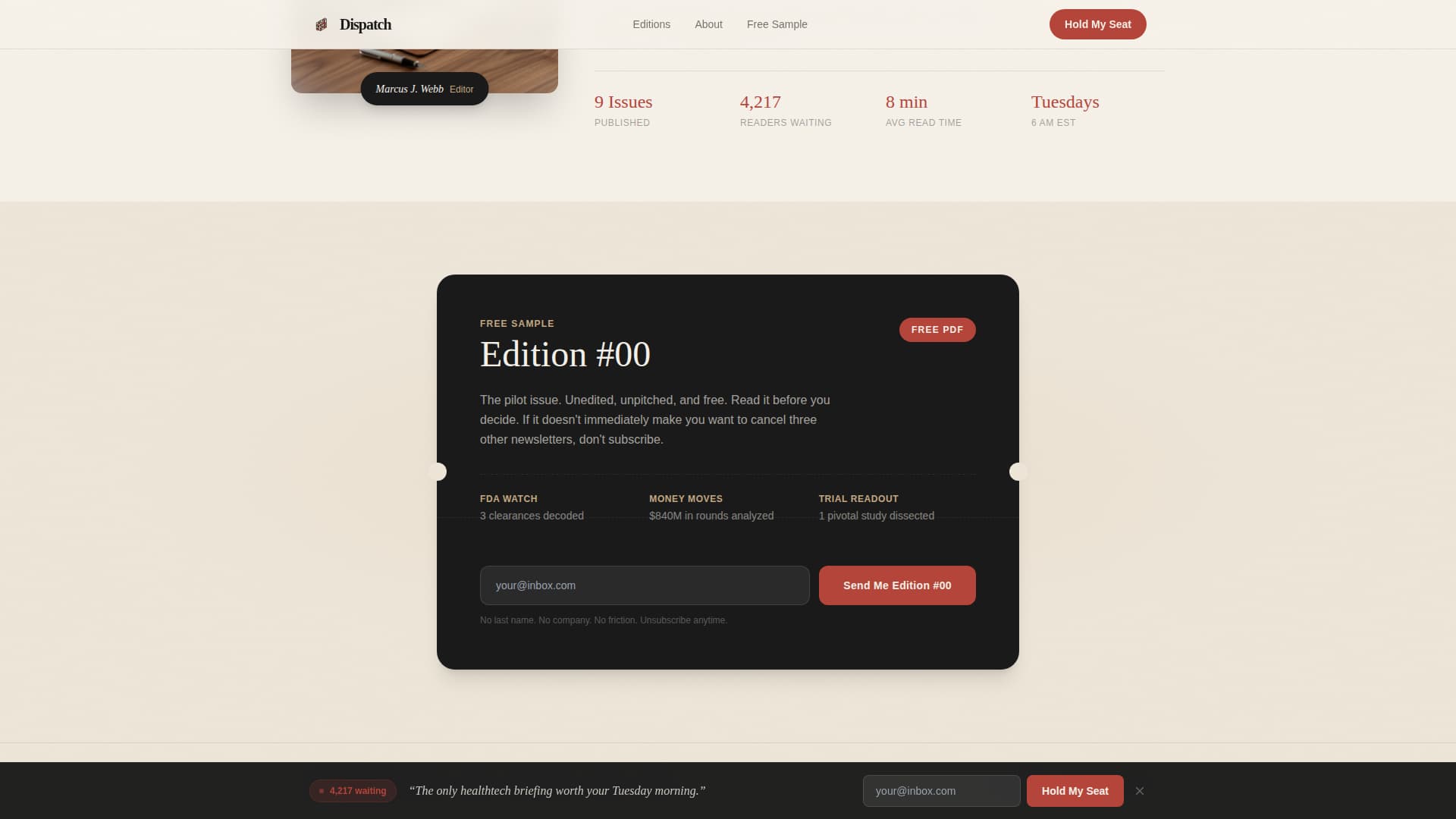 Dispatch - Authoritative Healthtech Landing Page Template