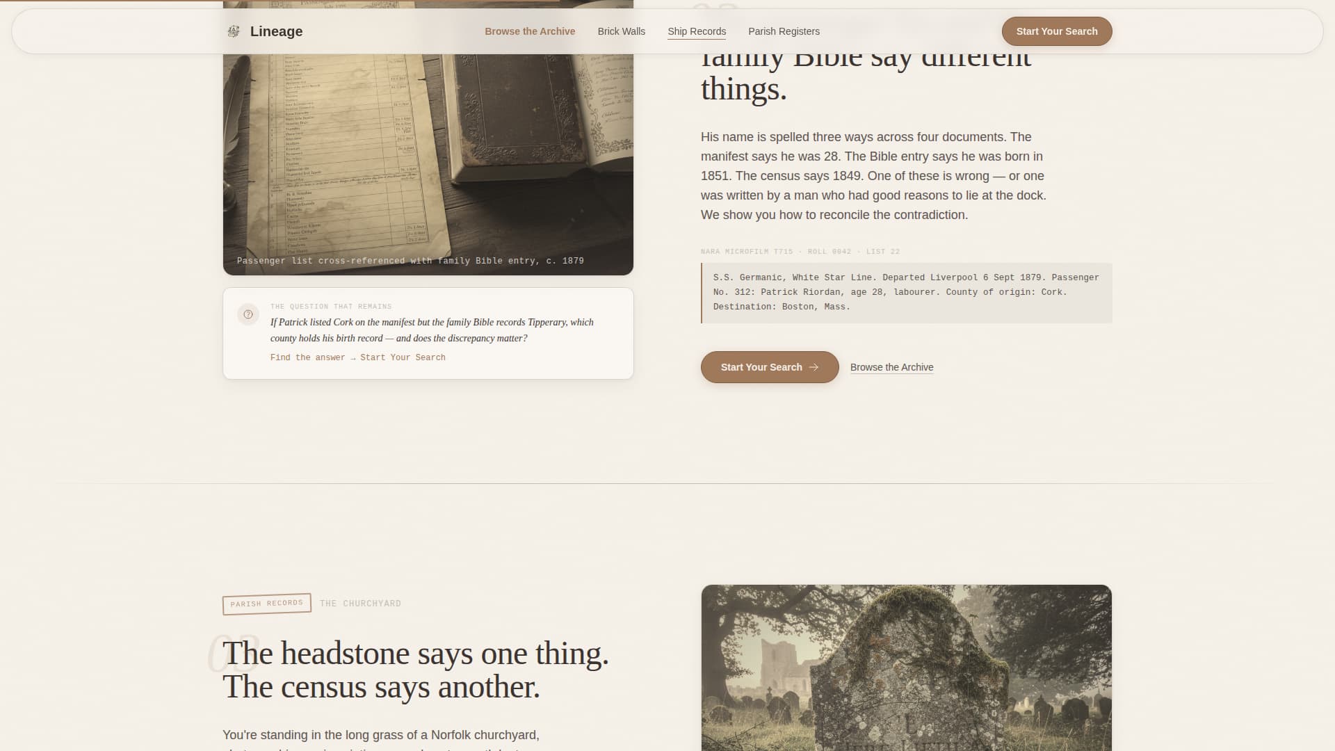 Lineage - Timeless Genealogy Landing Page Template
