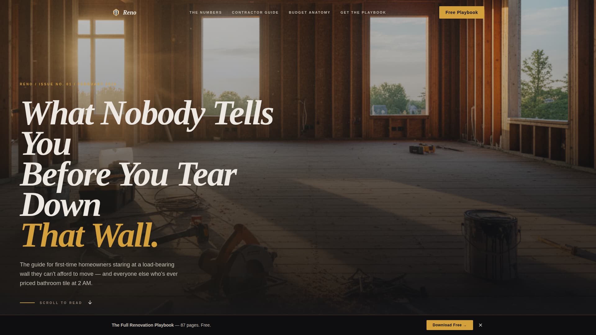 Reno - Cinematic Renovation Landing Page Template