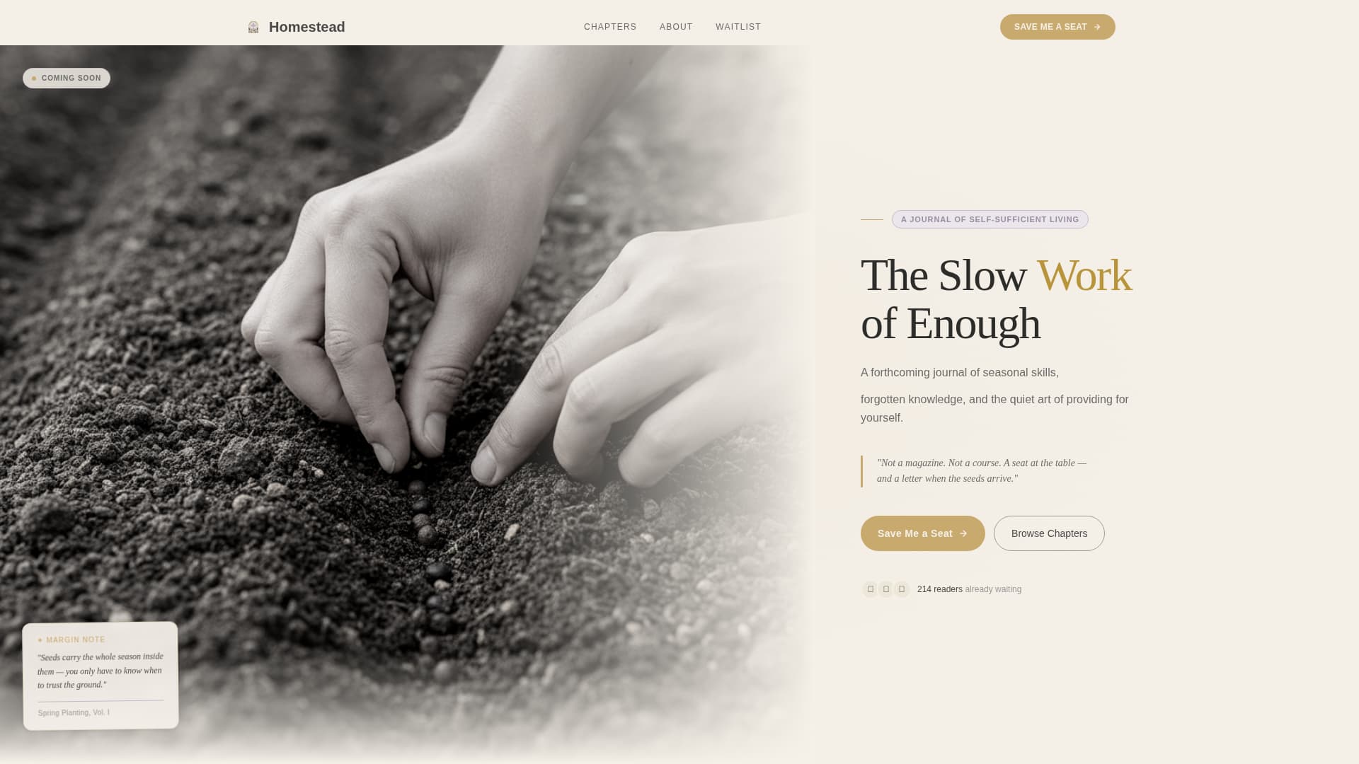Homestead - Timeless Selfsufficiency Landing Page Template