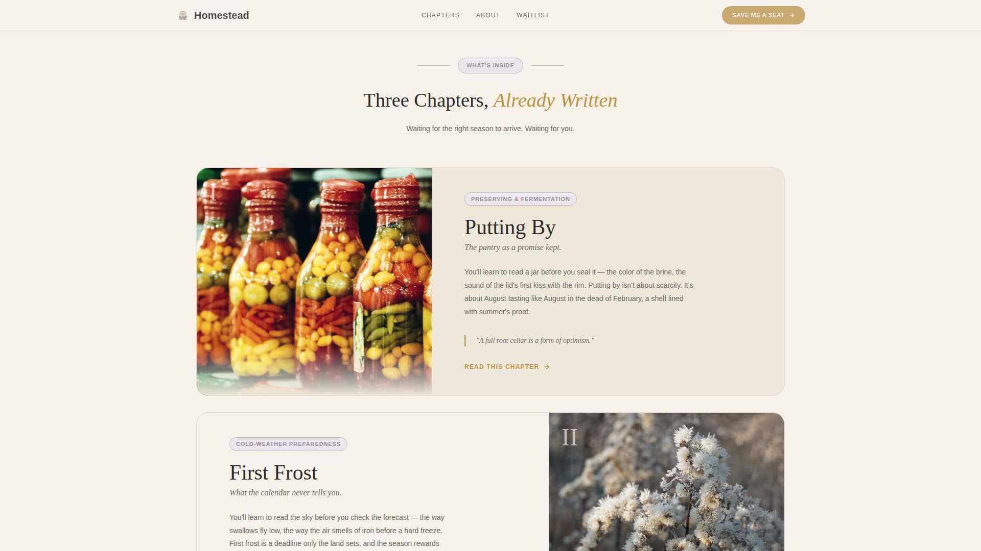 Homestead - Timeless Selfsufficiency Landing Page Template