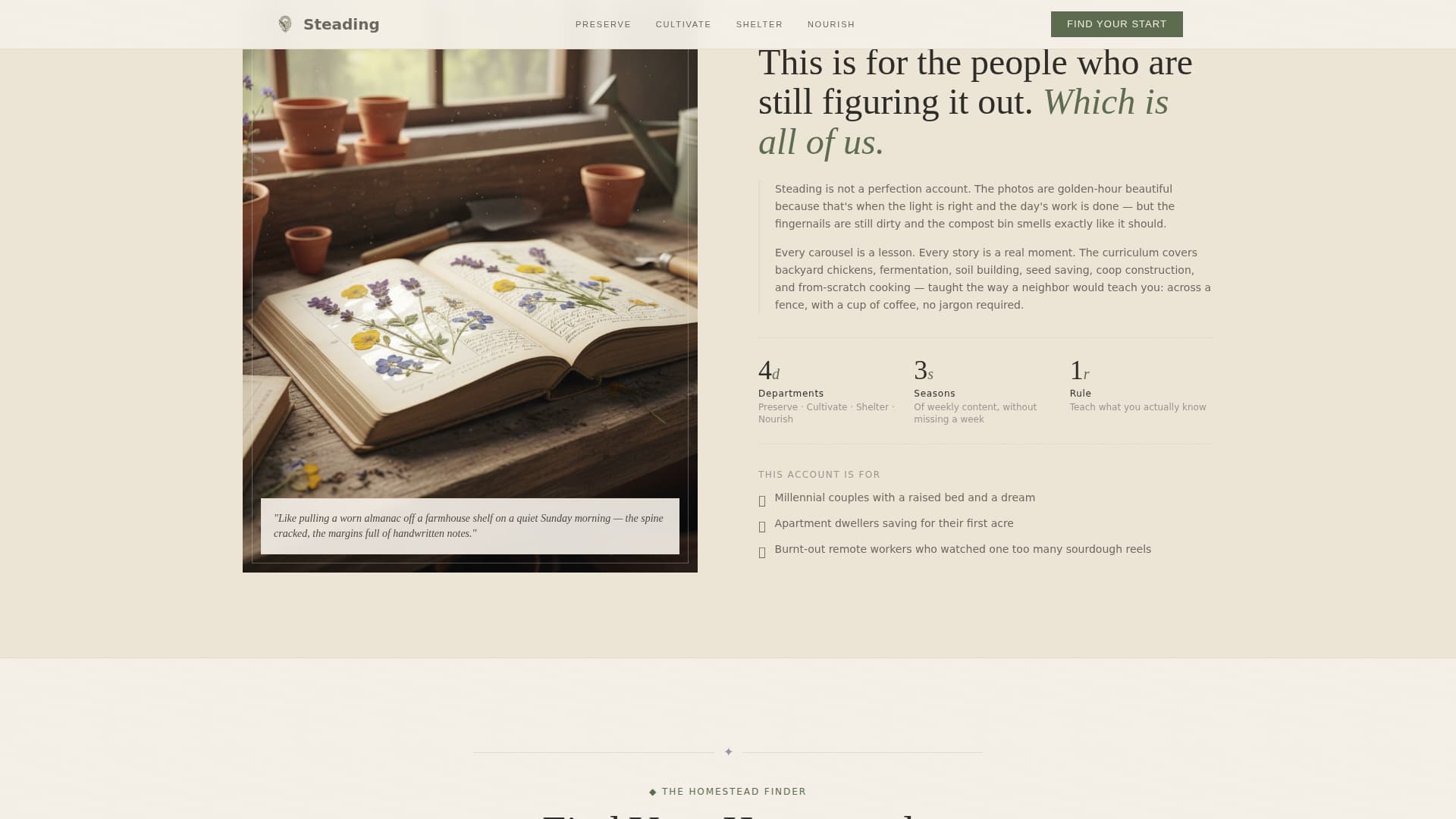 Steading - Rustic Homesteading Landing Page Template