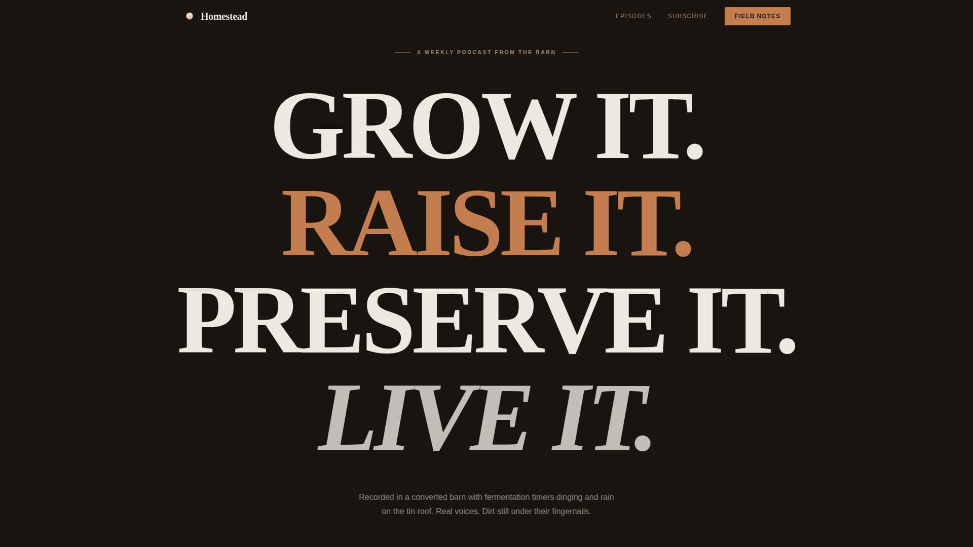 Homestead - Rustic Podcast Landing Page Template