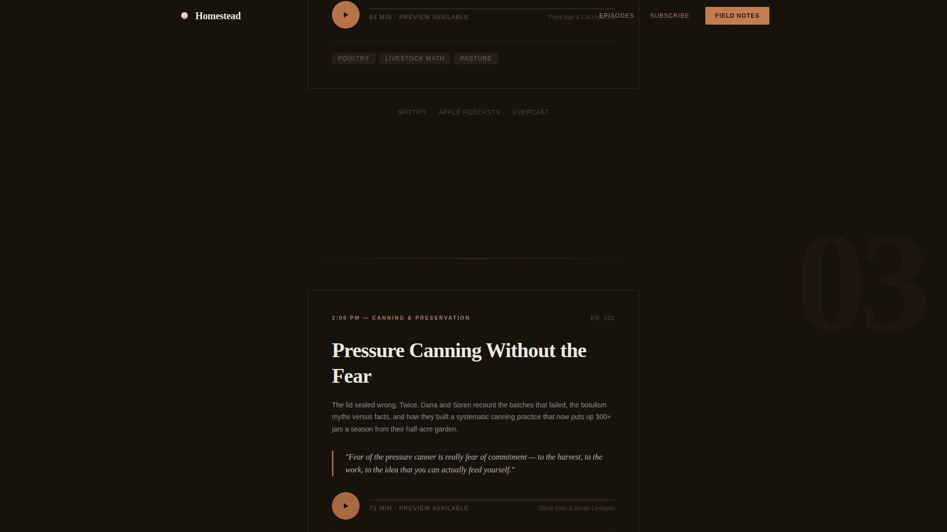 Homestead - Rustic Podcast Landing Page Template