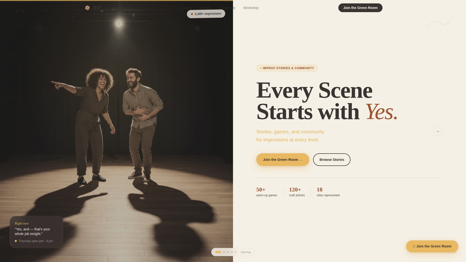 Riff - Electric Improv Landing Page Template