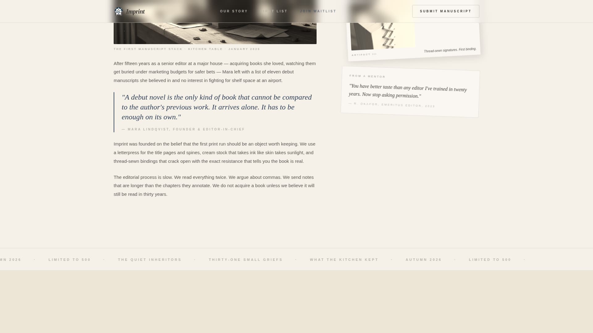 Imprint - Timeless Publisher Landing Page Template