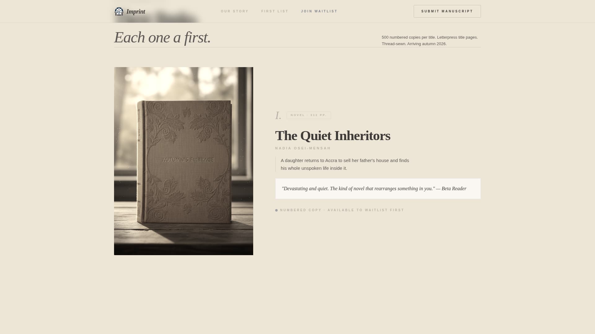 Imprint - Timeless Publisher Landing Page Template