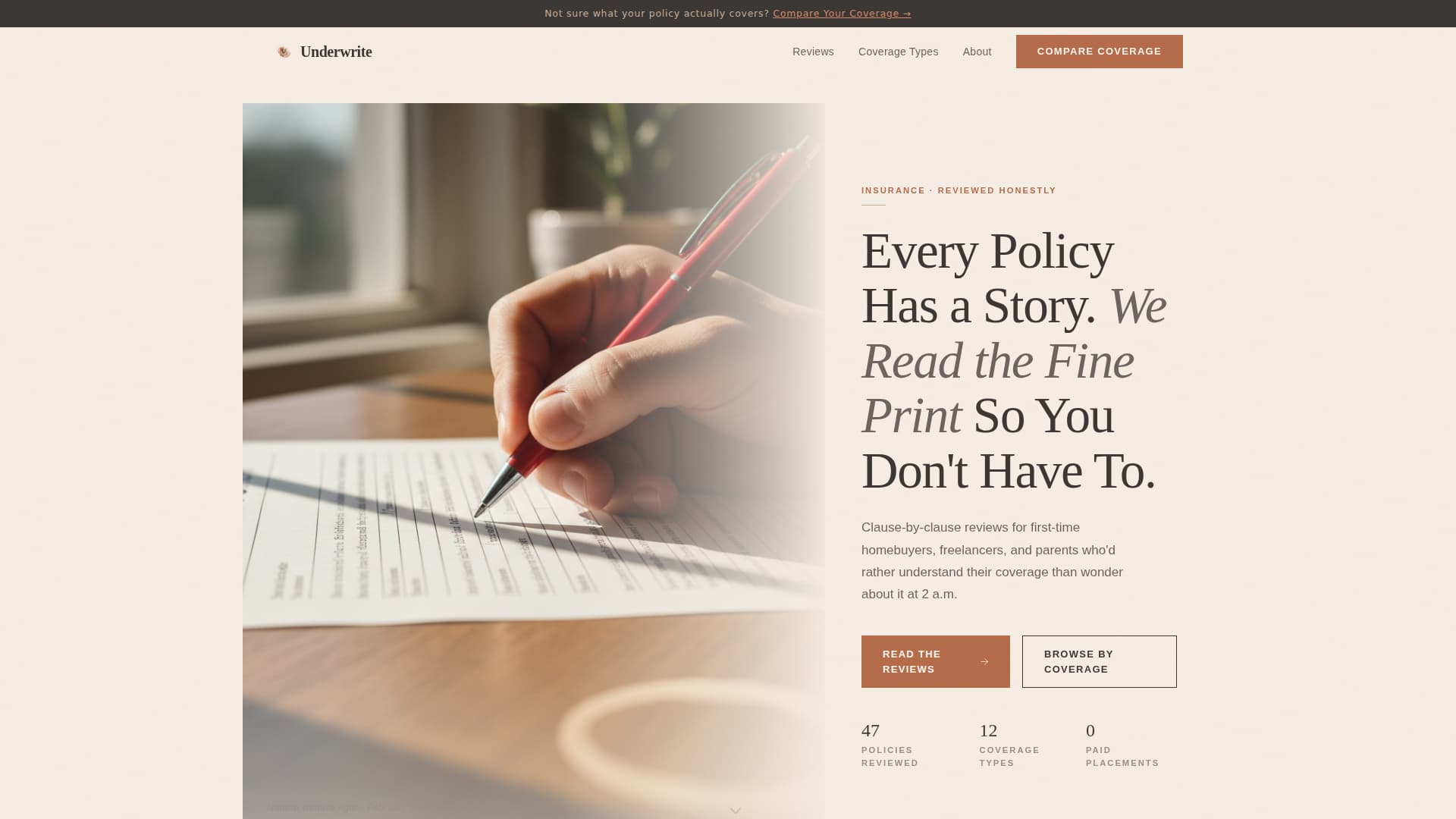 Underwrite — Proven Coverage Landing Page Template