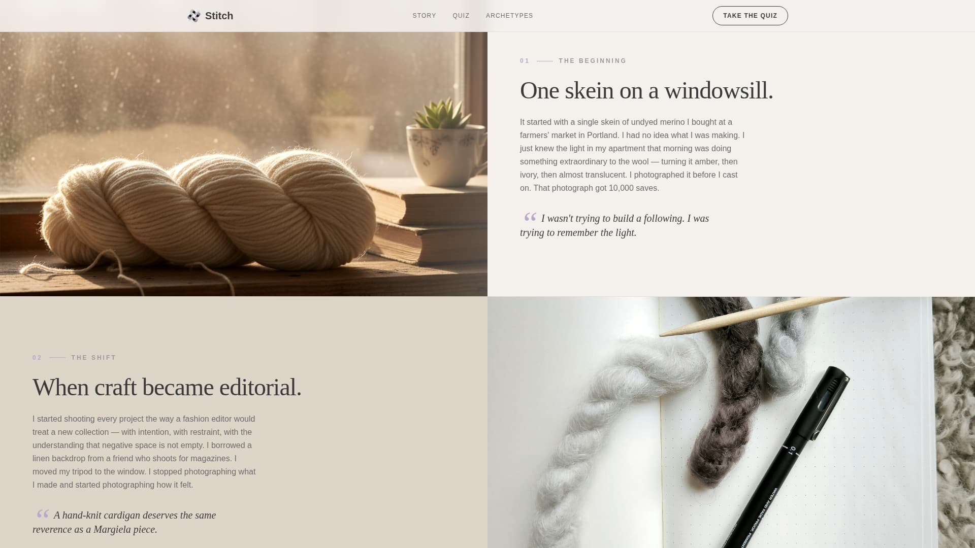 Stitch - Editorial Knitting Landing Page Template