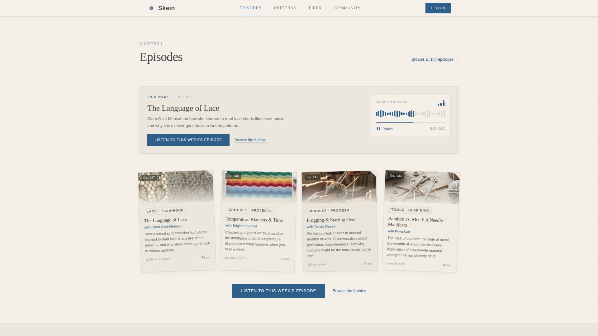 Skein - Artisan Podcast Landing Page Template
