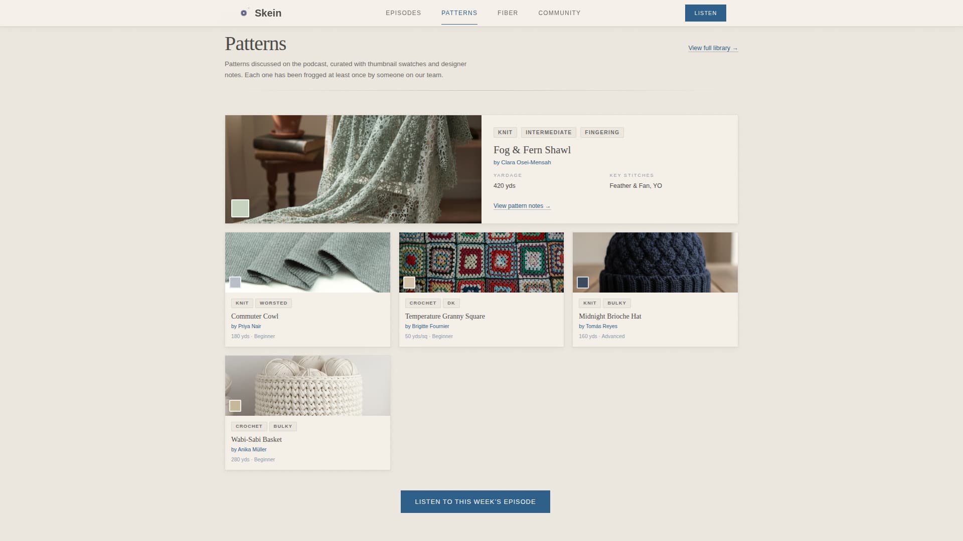 Skein - Artisan Podcast Landing Page Template