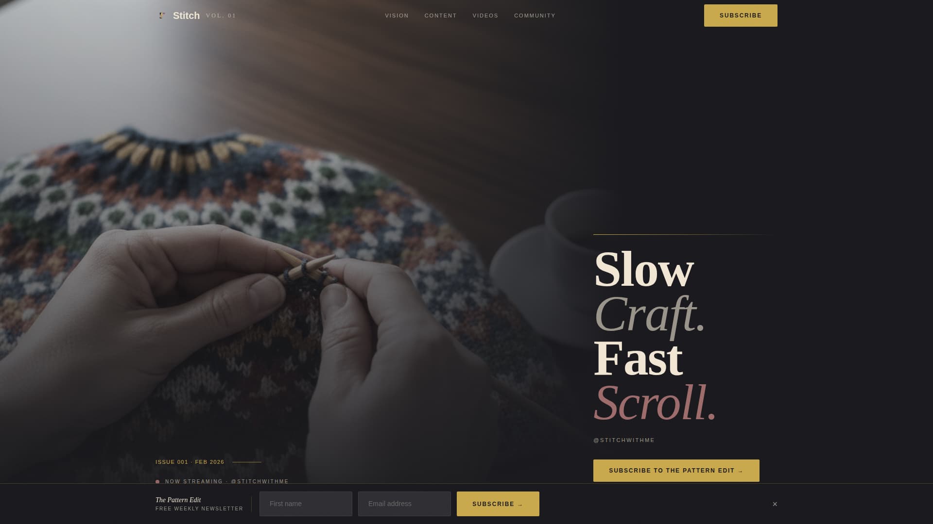 Stitch - Cinematic Knitting Landing Page Template