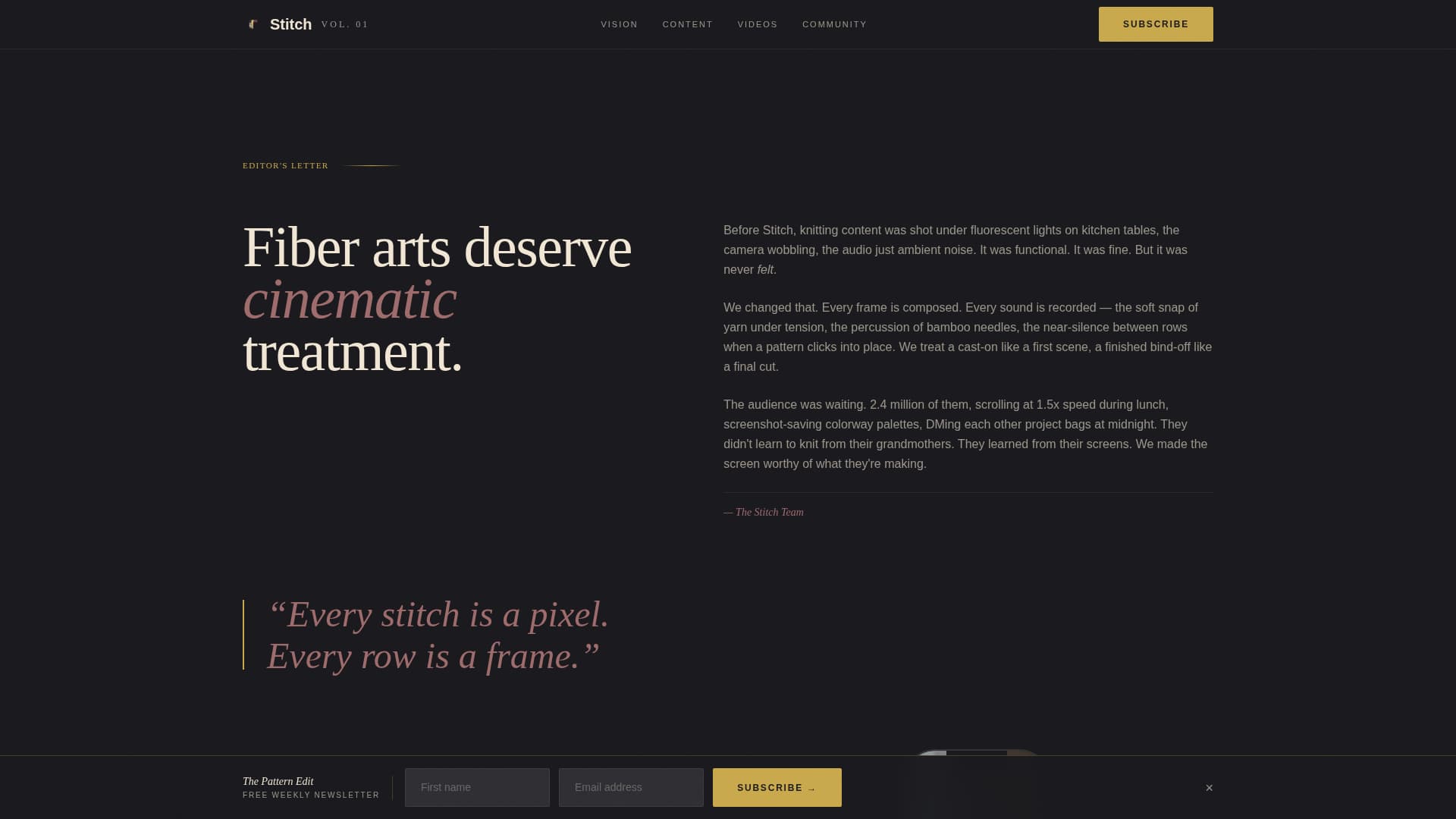 Stitch - Cinematic Knitting Landing Page Template