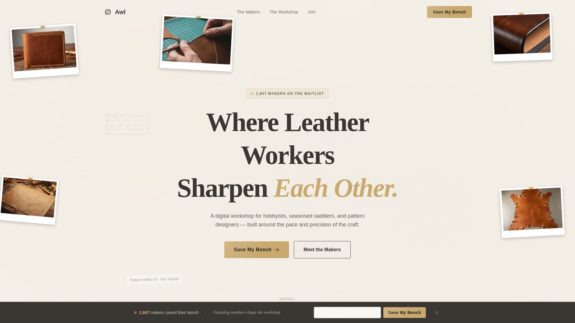 Awl — Premium Leather Crafting Landing Page Template