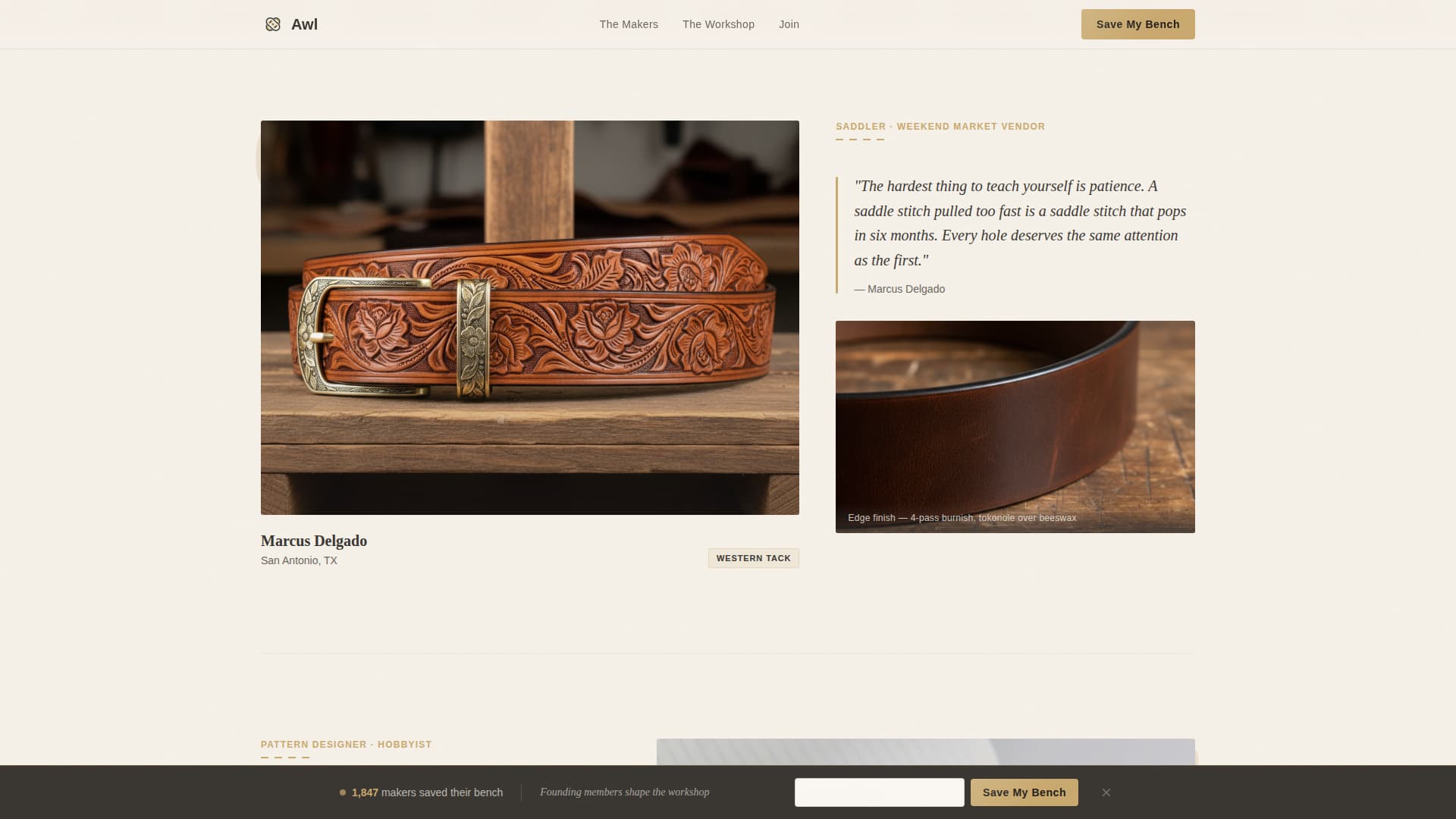 Awl — Premium Leather Crafting Landing Page Template