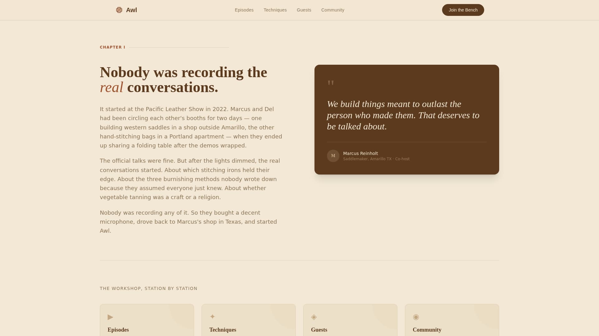 Awl - Compelling Leatherworking Landing Page Template