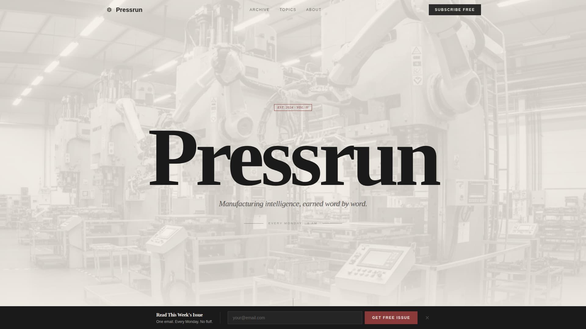 Pressrun - Bold Manufacturing Landing Page Template