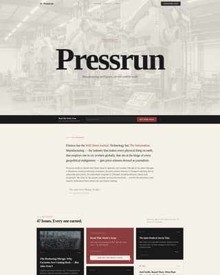 Pressrun - Bold Manufacturing Landing Page Template