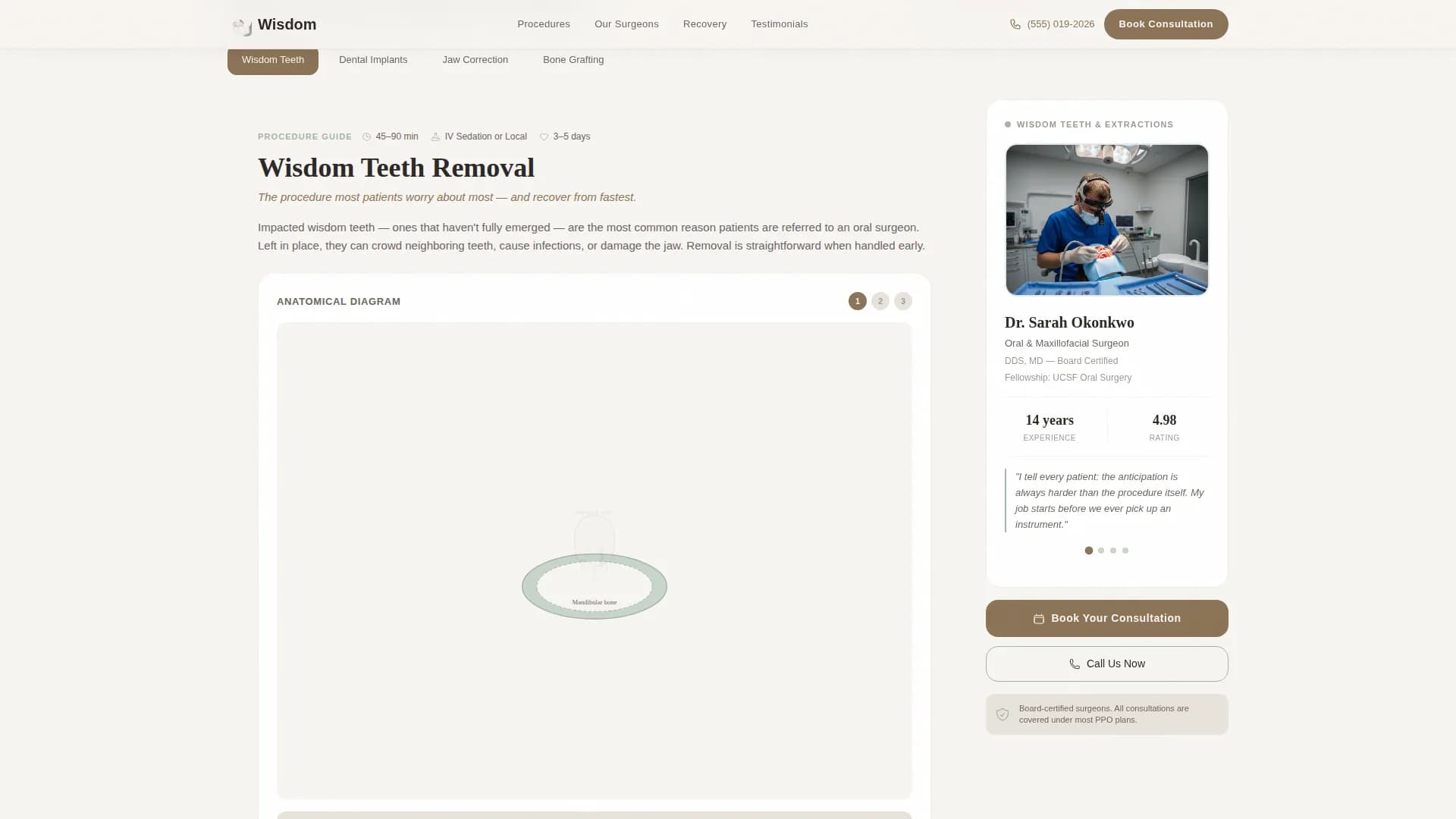 Wisdom - Calming Oral Surgeon Landing Page Template